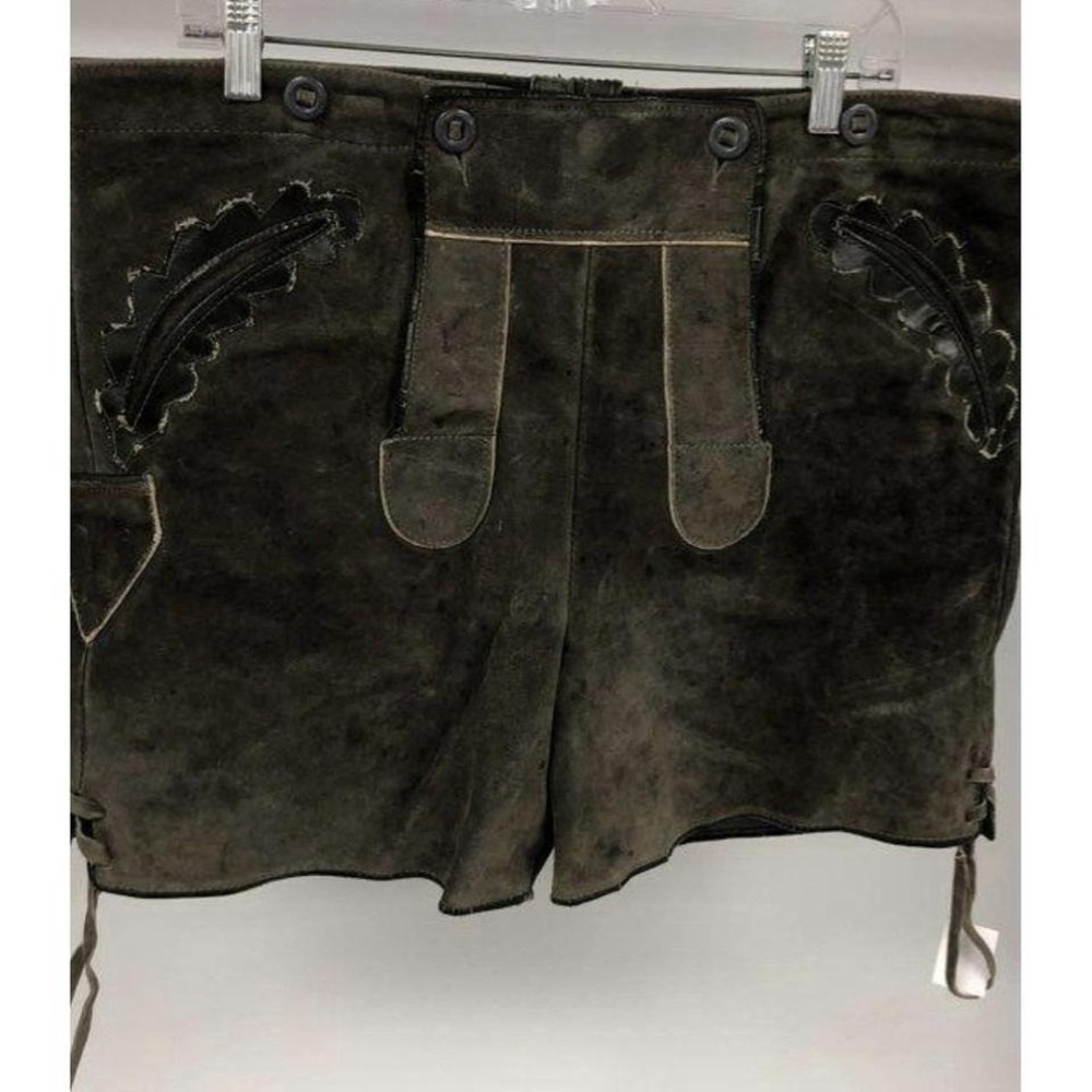 Mens Lederhosen Shorts German Bavarian Suede‎ Leather Embroidered Festival
